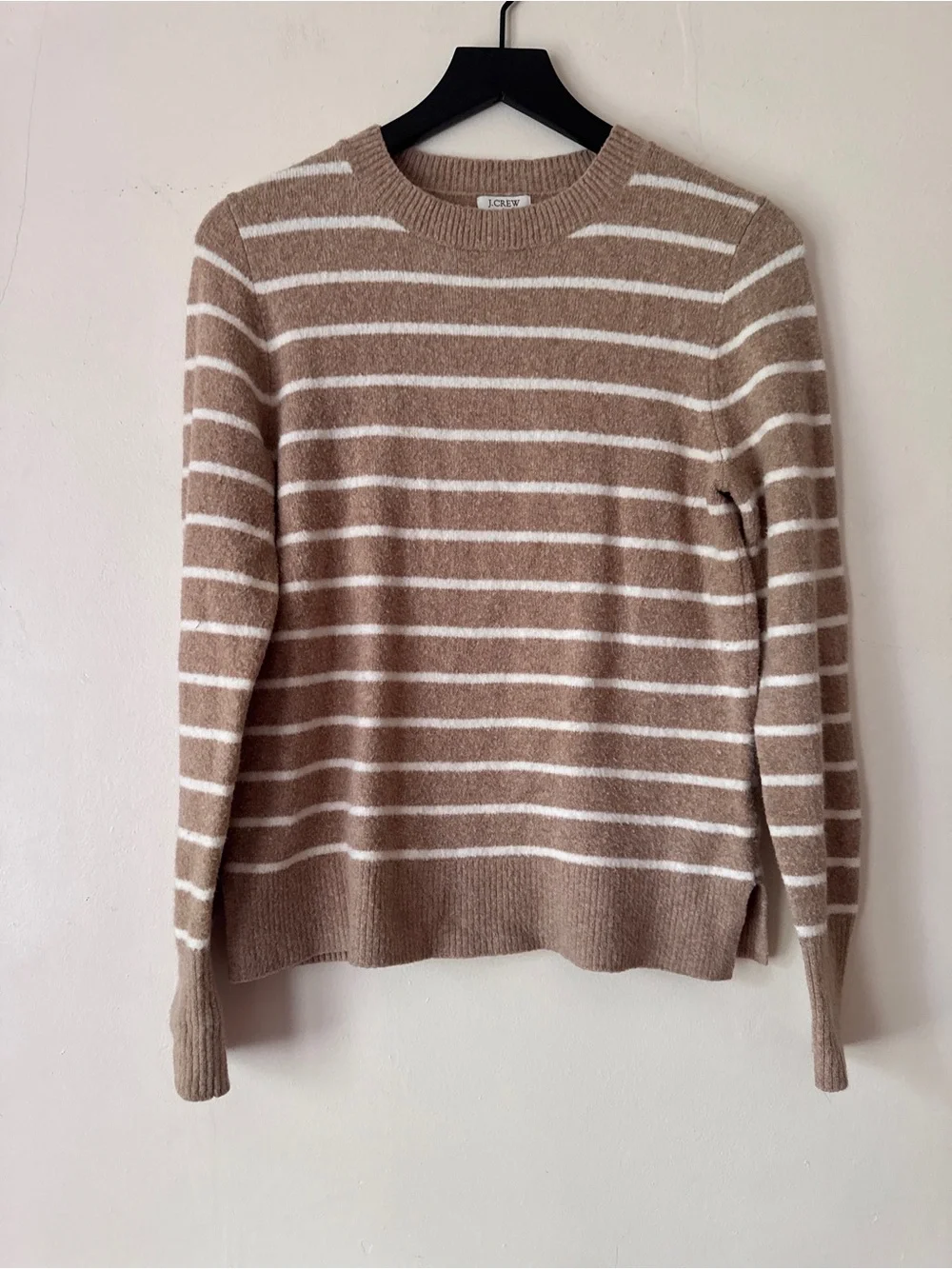 J. Crew Striped crewneck sweater in extra-soft Hthr Mushroom Ivory - Size S
